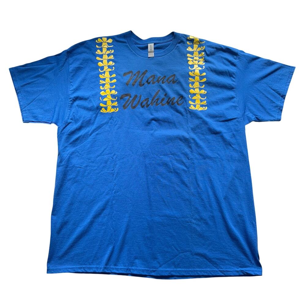 HAWAII MANA WAHINE T SHIRT UNISEX 2XL BLUE YELLOW LEI GRAPHIC COTTON TEE